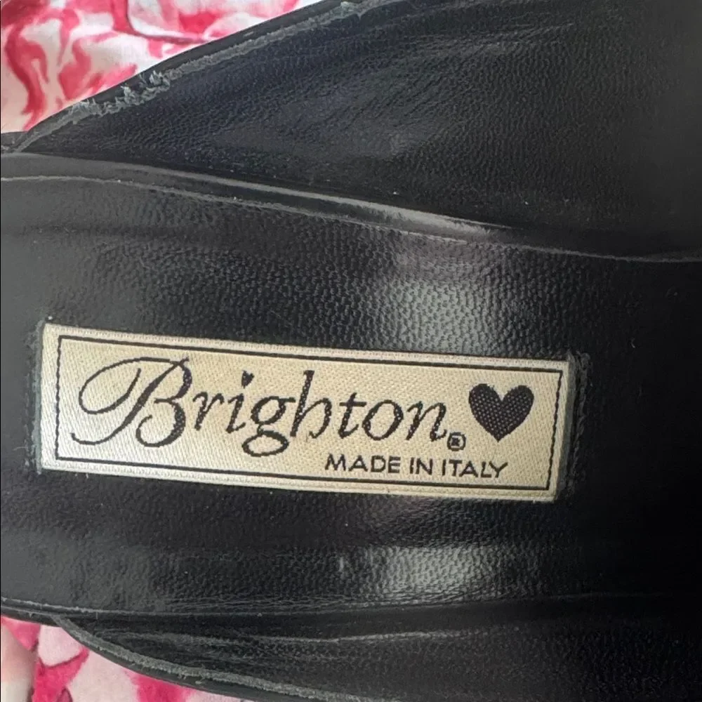 Brighton DEEDEE VINTAGE Black Brown Leather Mules Loafers Made in Italy Size 7.5
